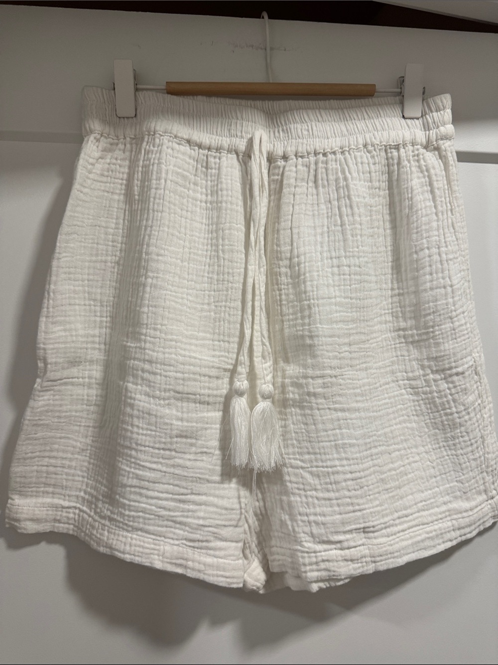 100% Cotton White Crop Button Down Set with Matching Elastic Waistband Shorts - Picture 8 of 10